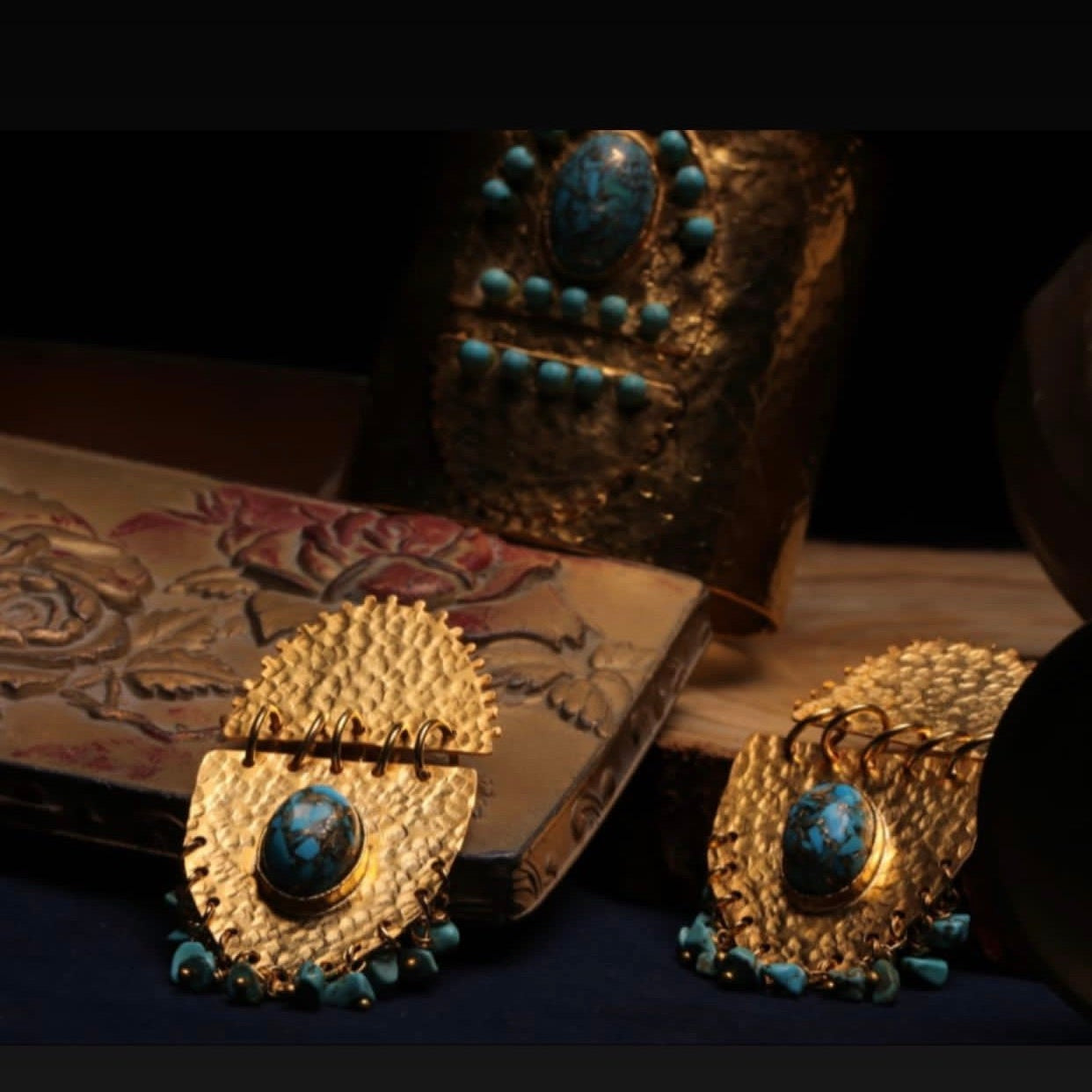 Turquoise Elegance Gold-Plated Brass Earrings