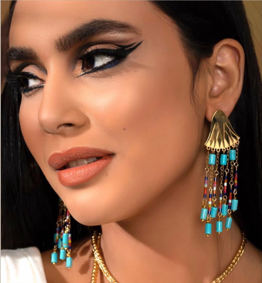 Pharaonic Elegance –  Gold-Plated Lotus Flower Earrings