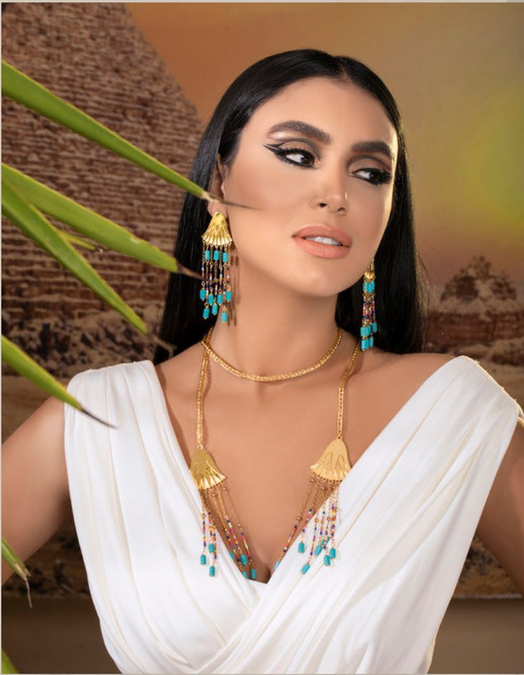 Pharaonic Elegance –  Gold-Plated Lotus Flower Earrings