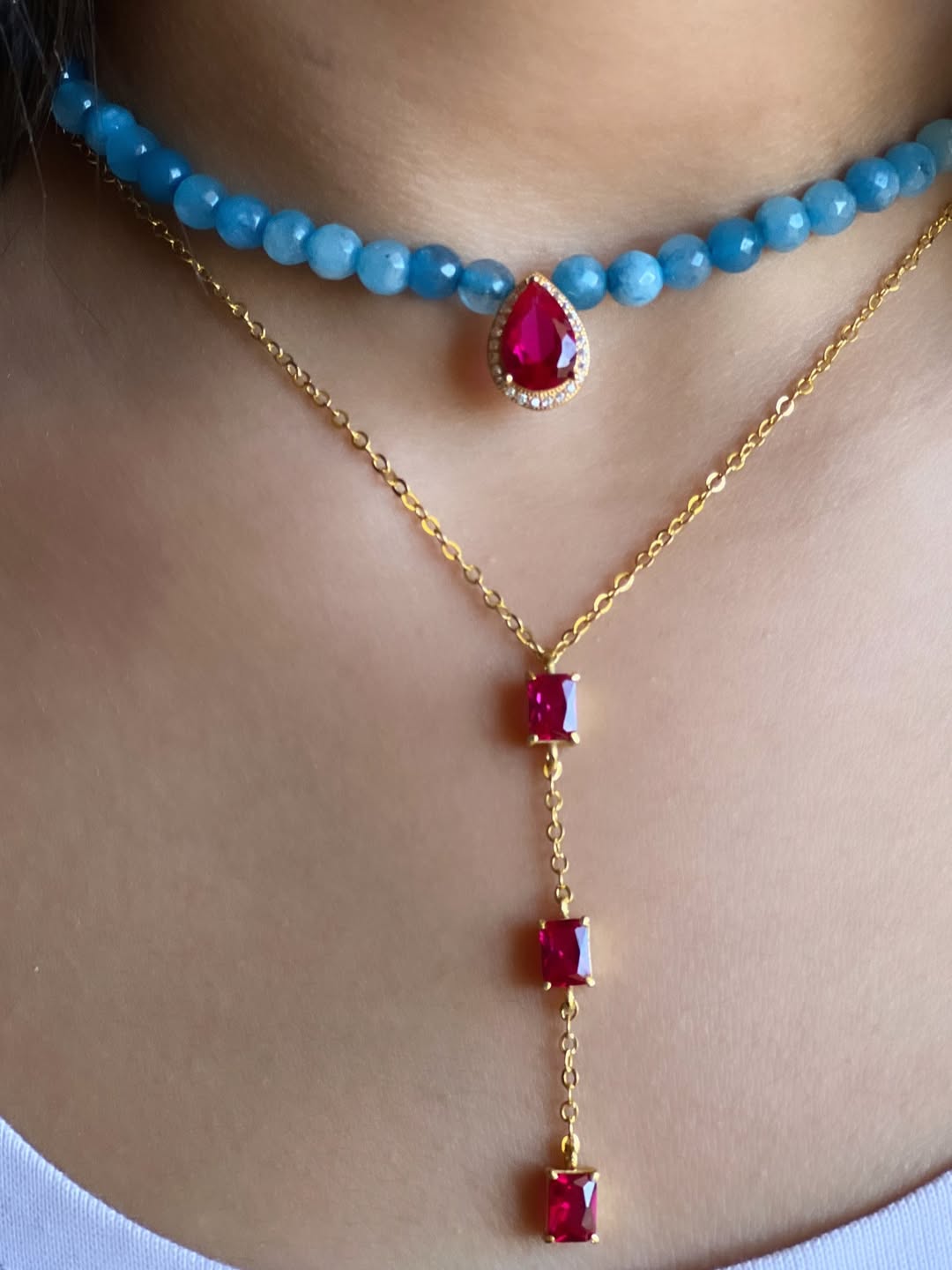 A necklace made of ruby stones