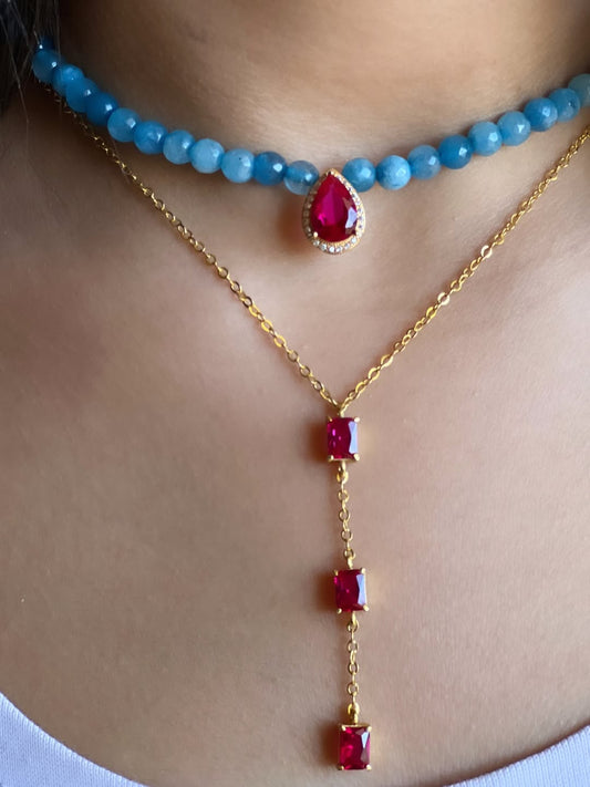A necklace made of ruby stones