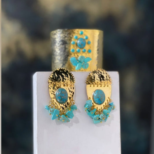 Turquoise Elegance Gold-Plated Brass Earrings