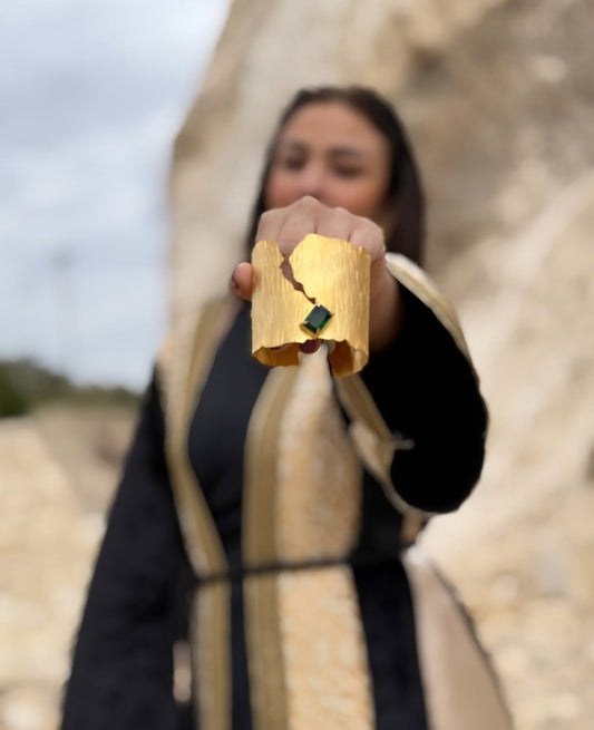 Matte Gold-Plated Brass Bracelet with Stones