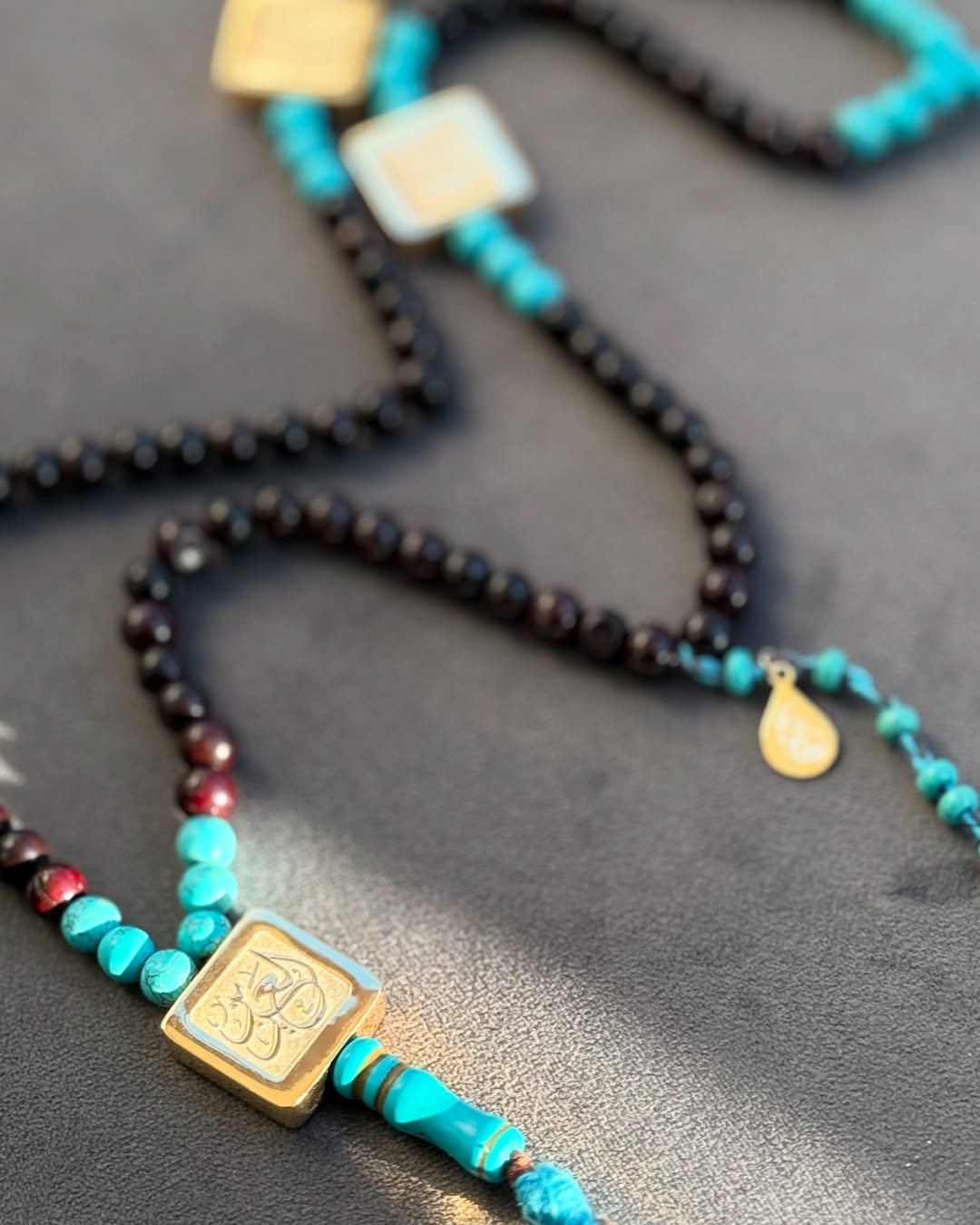 coco wood & turquoise prayer beads