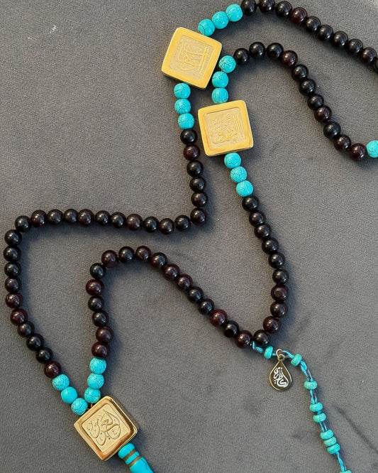 coco wood & turquoise prayer beads
