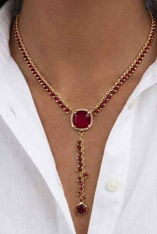 Handmade Ruby Red Crystal Y-Necklace