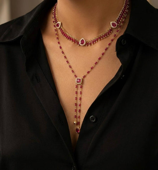 Gold-plated silver Necklace with ruby gemstones.