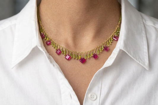 Pink & Yellow Gemstone Fringe Necklace