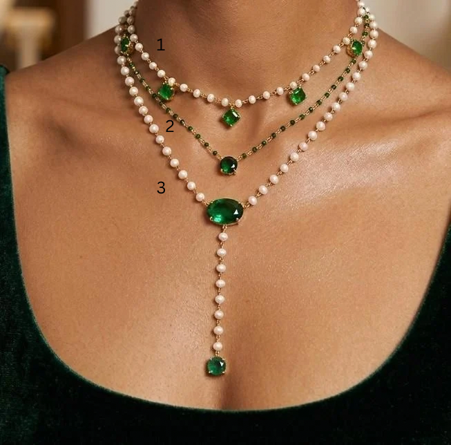 Emerald Pearl Cascade Necklace
