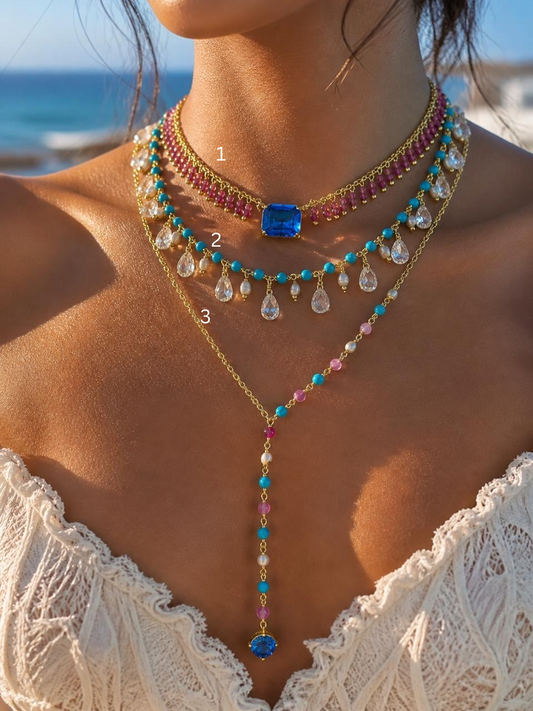 Azure Cascade Layered Necklace Set