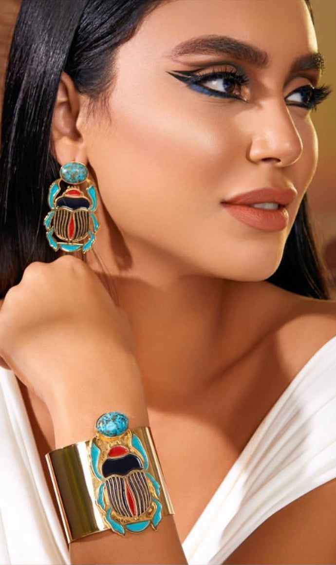 Pharaonic Elegance Gold-Plated Scarab Bracelet