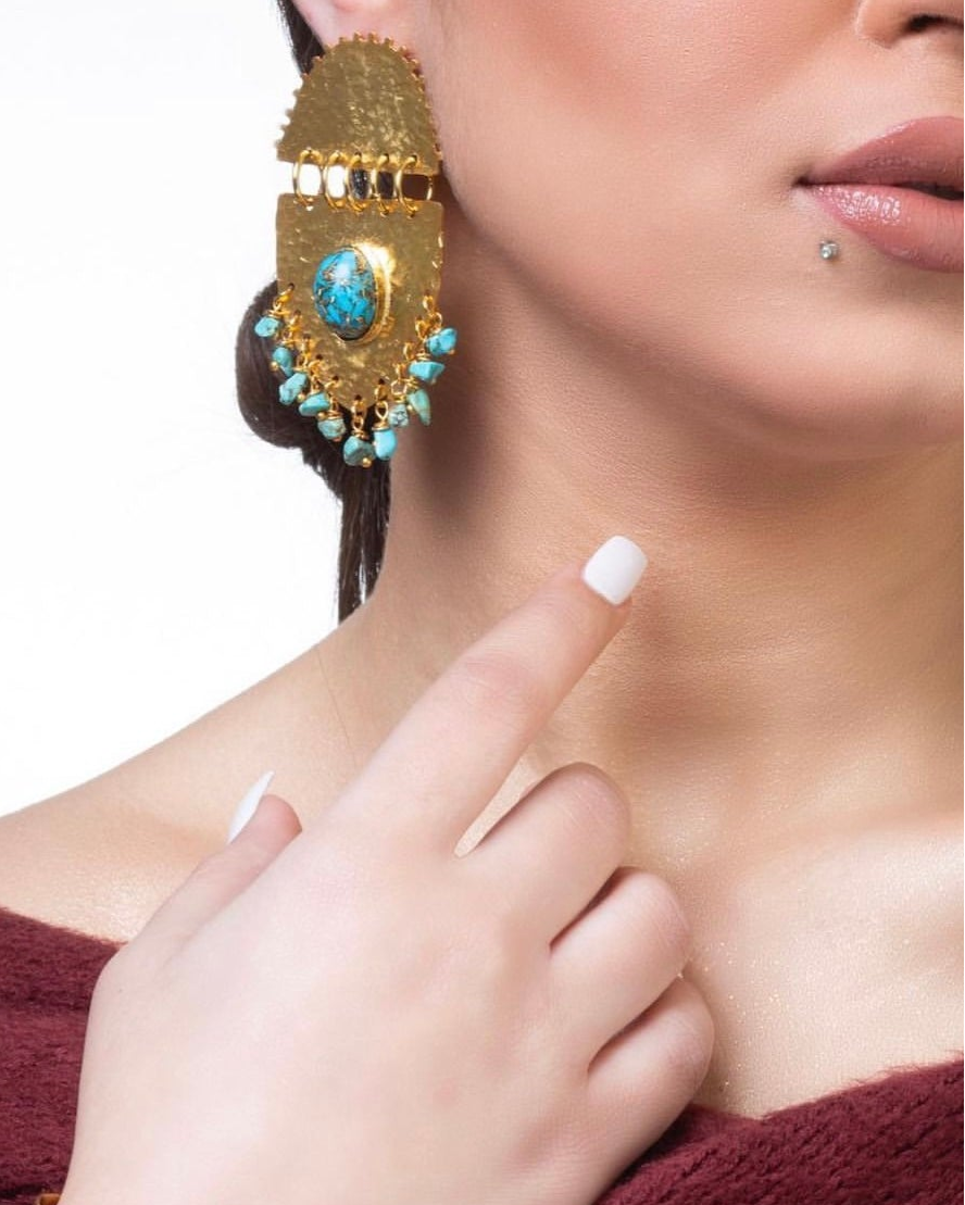 Turquoise Elegance Gold-Plated Brass Earrings