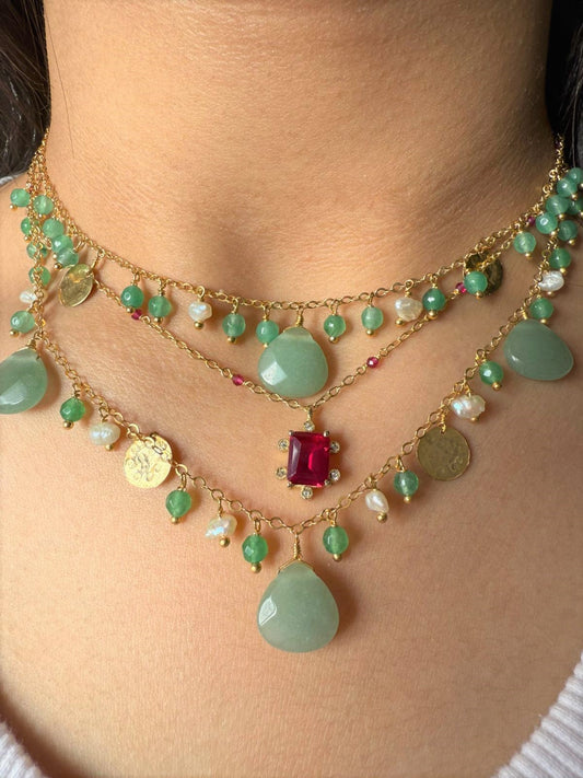 Royal Harmony  Gold-Plated Silver Set with Jade & Ruby Stones