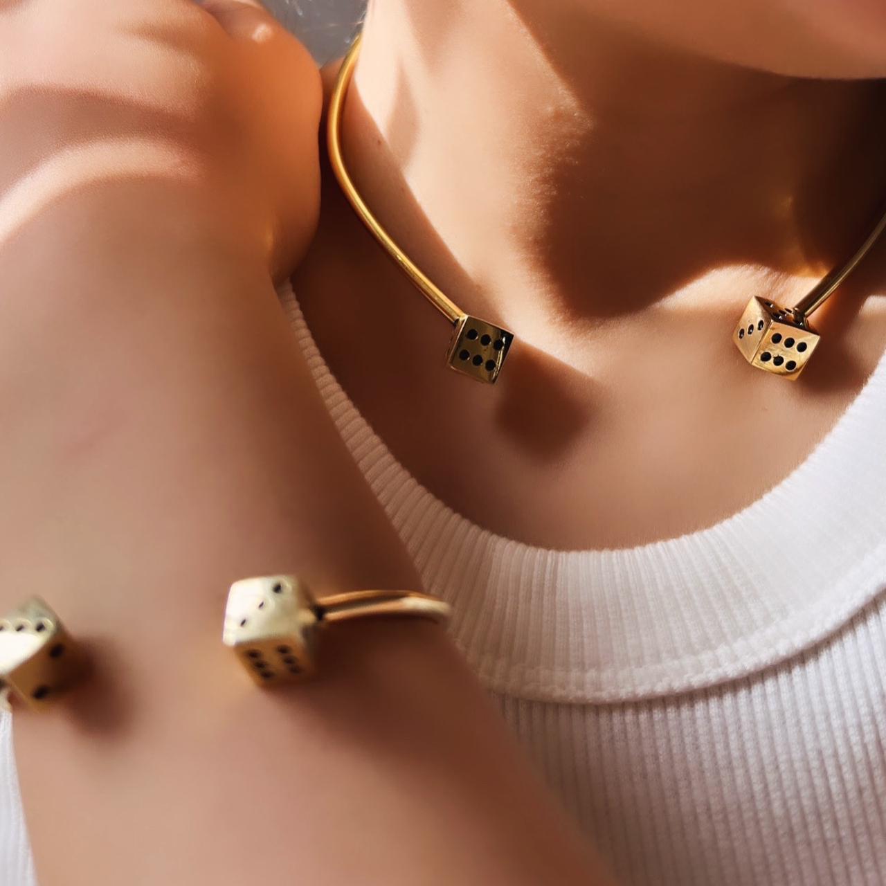 Dice design gold plated choker