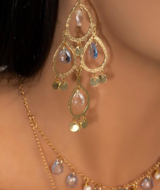 Gold-Plated Brass Earrings with Stones