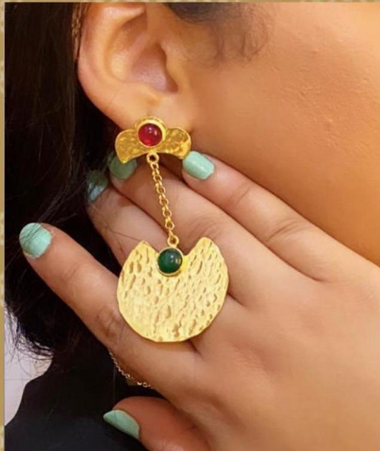 Gold-Plated Brass Earrings with Stones