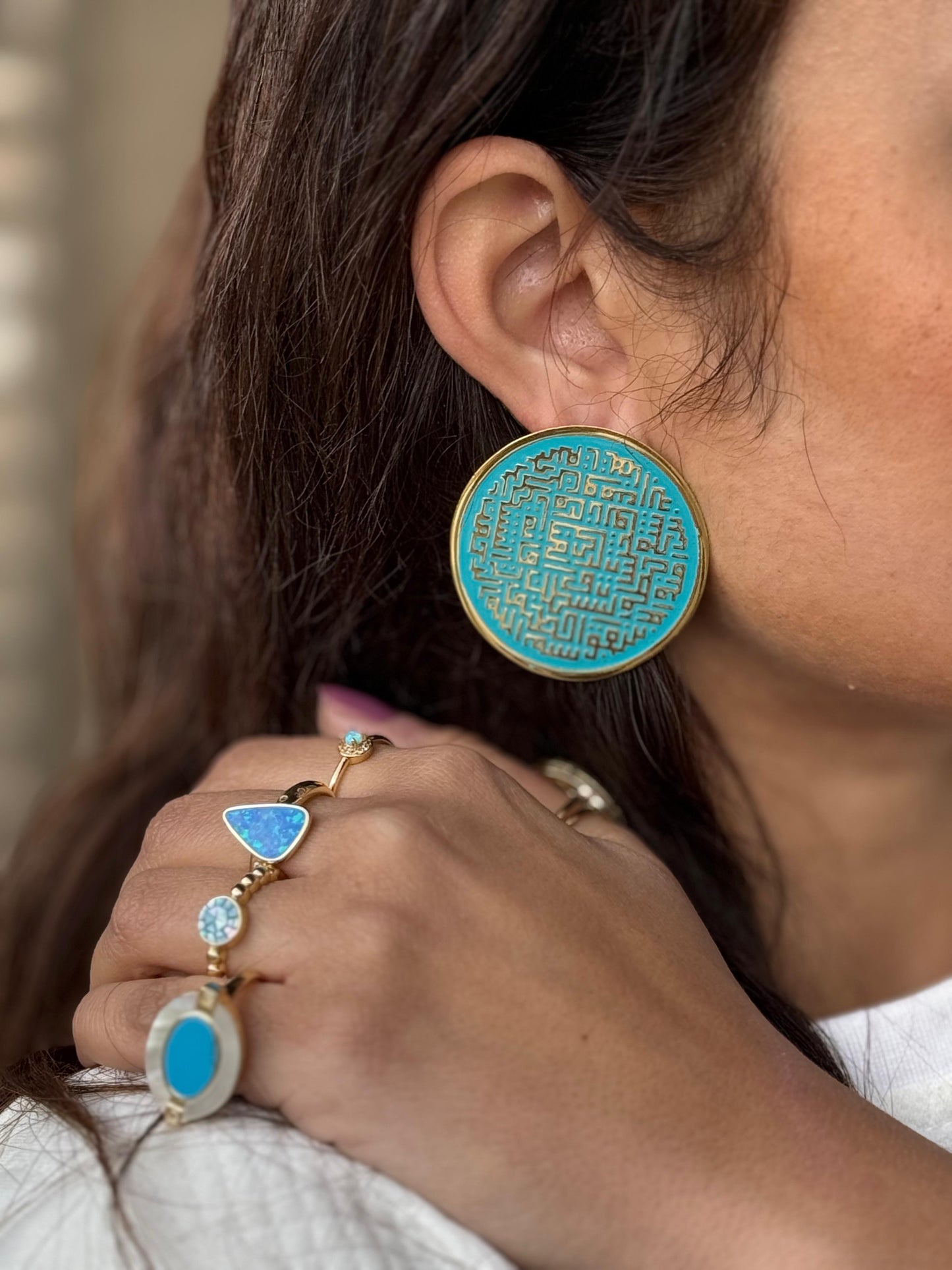 Golden Colors Gold-Plated Brass Earrings with Enamel Art