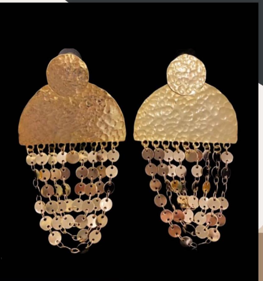 Hammered Gold-Plated Brass Earrings with Layered Chain Drops