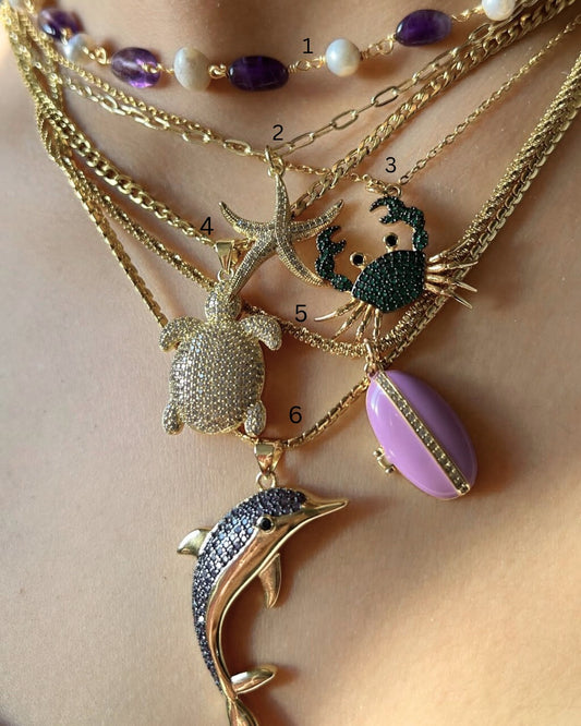Gold Plated Sea Life Stacking Necklaces