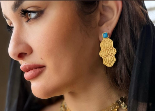 Intricate Gold Arabesque Stud with Turquoise Accent