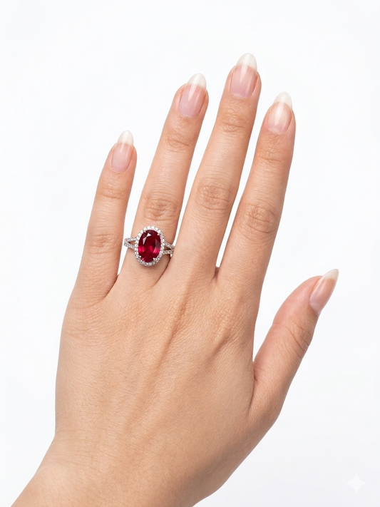 Silver-plated ring with stones.