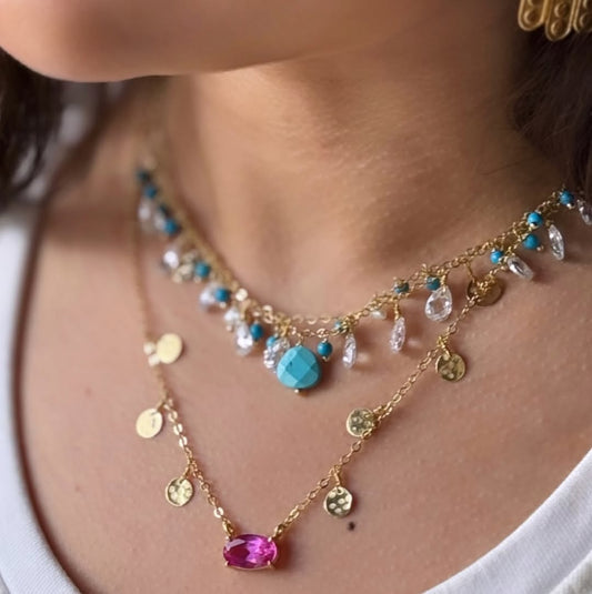 مجموعة قلادات متعددة الطبقات مطلية بالذهب والفضة