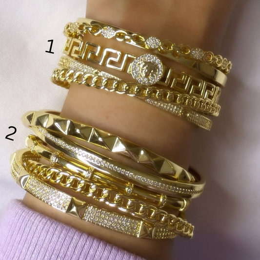 Mixed Patterns Gold Plated Bangel Set