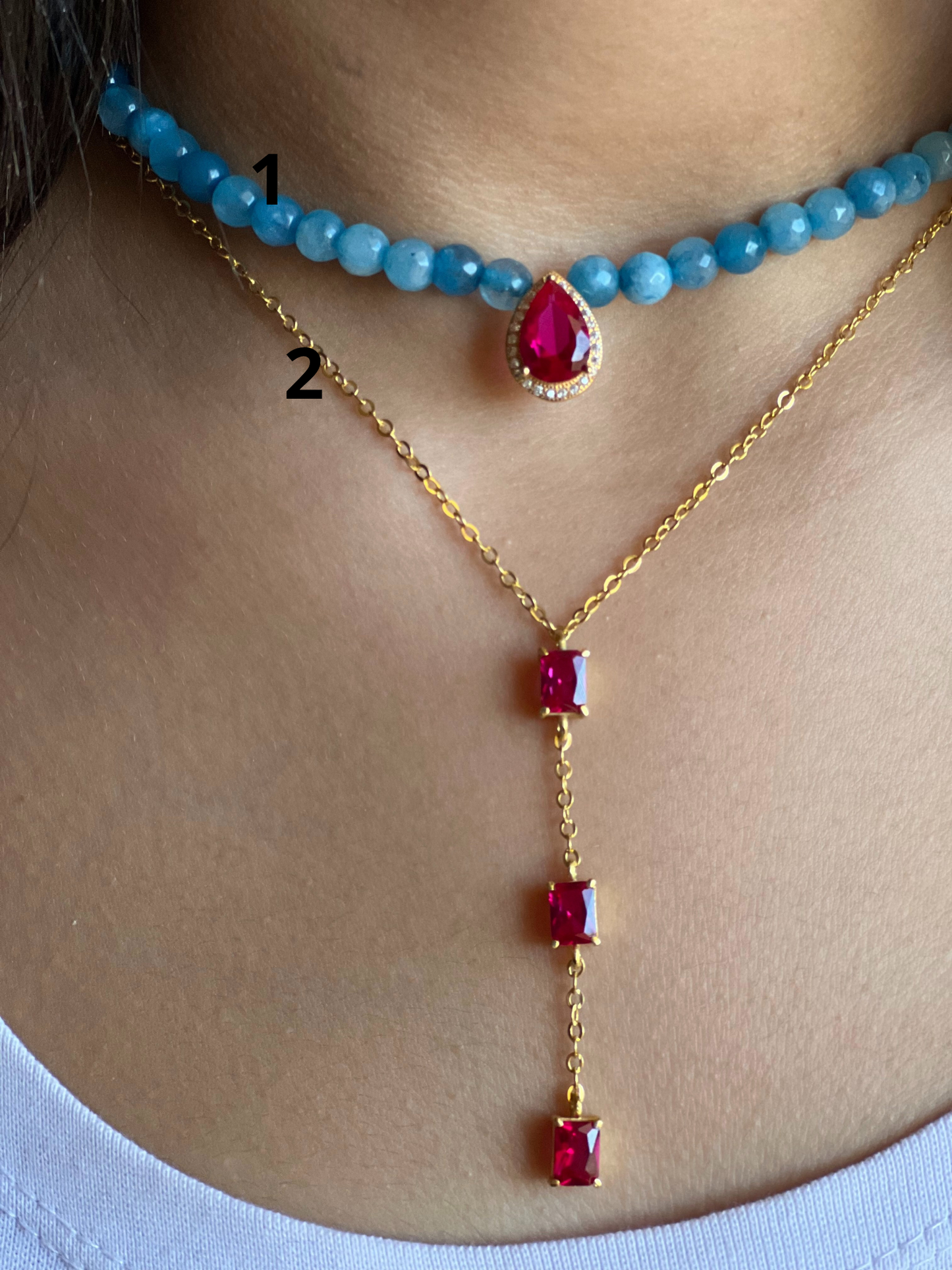 A necklace made of ruby stones