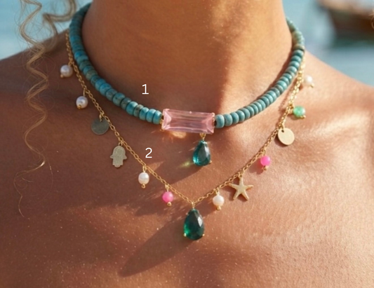 The Azure Turquoise & Rose Quartz Charm Set