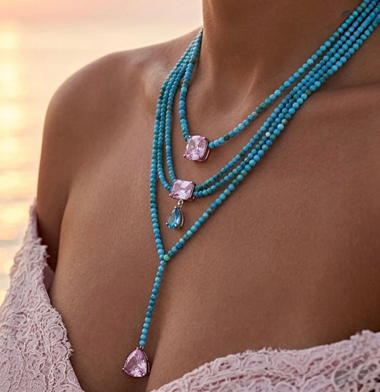 Pink & Turquoise Silver Necklace