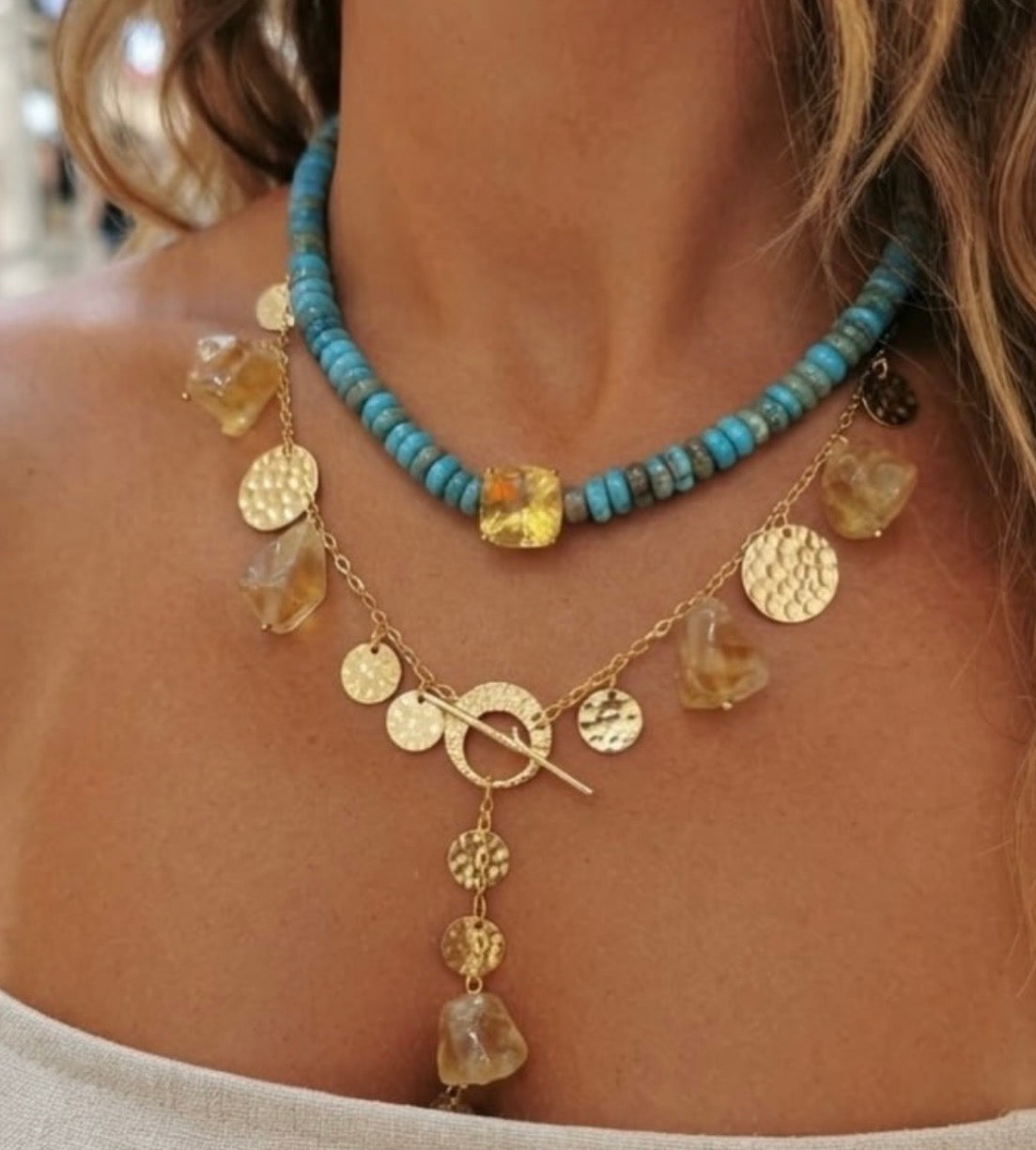 Turquoise & Citrine Layered Statement Necklace
