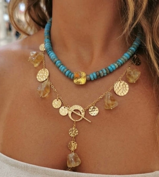 Turquoise & Citrine Layered Statement Necklace