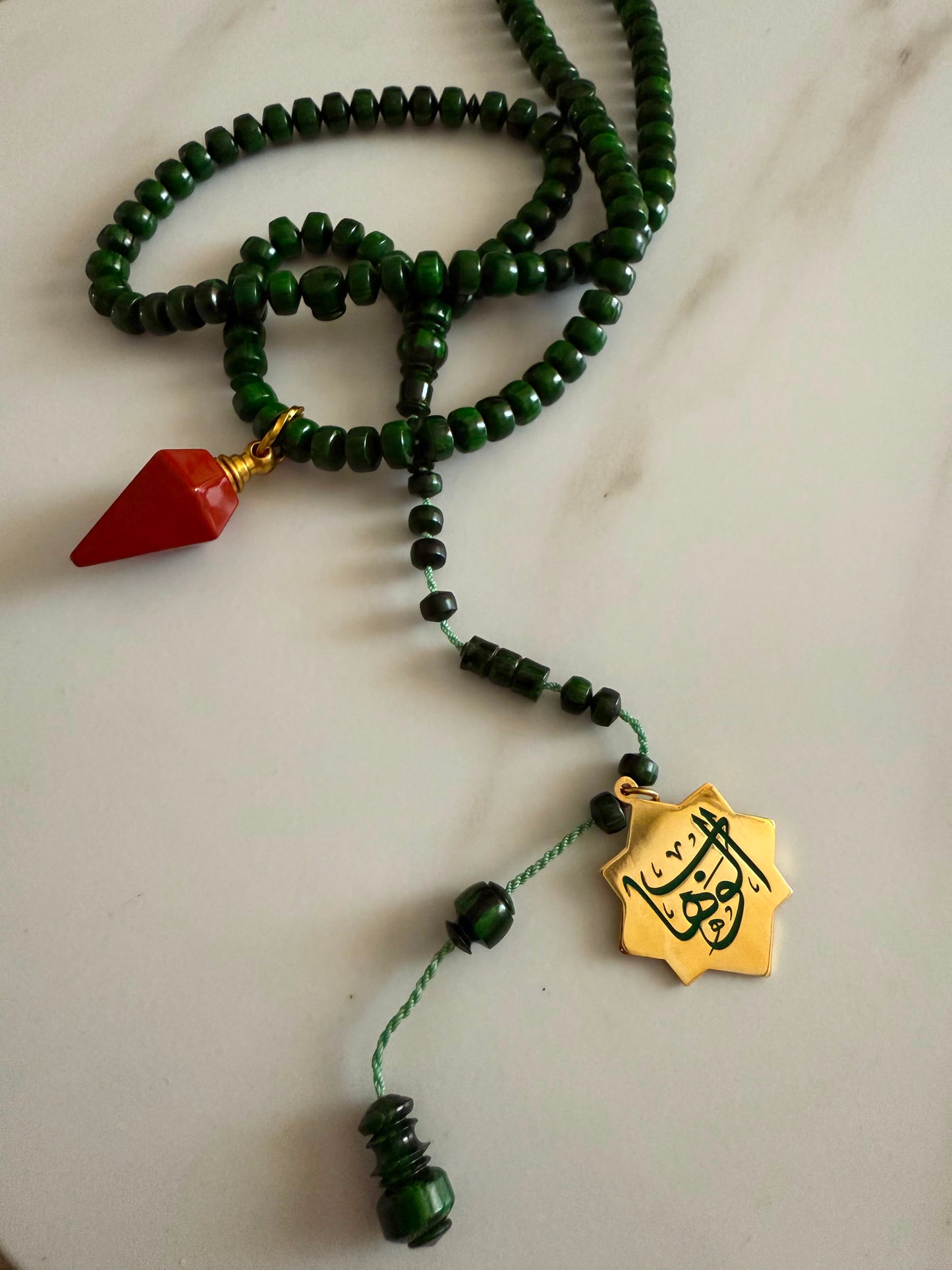 Fattooran Emerald & Red Jasper Misbaha