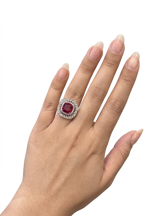 Silver-plated ring with stones.