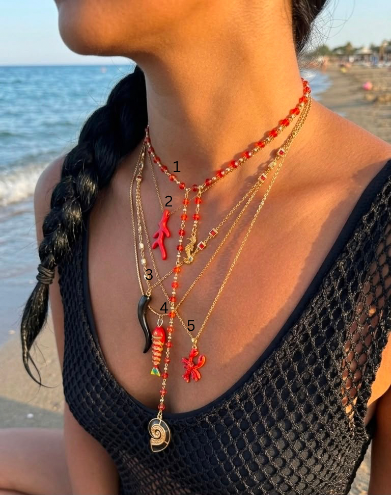 Red Coral Branch Pendant Necklace