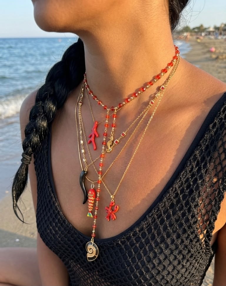 Red Coral Branch Pendant Necklace