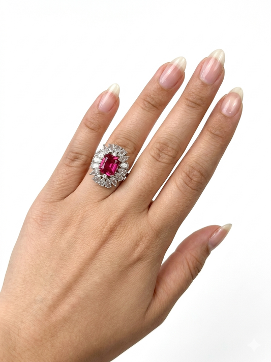 Silver-plated ring with stones.