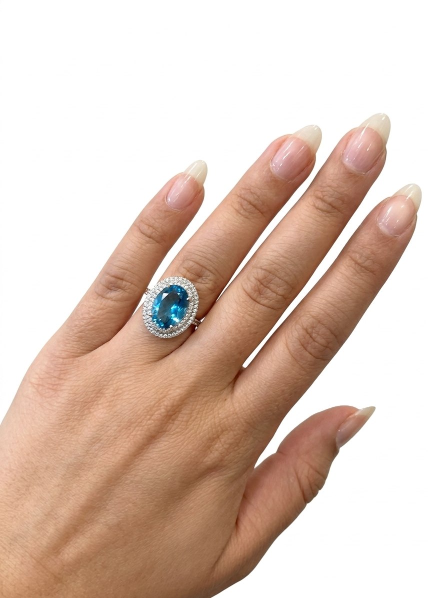 Silver-plated ring with stones.