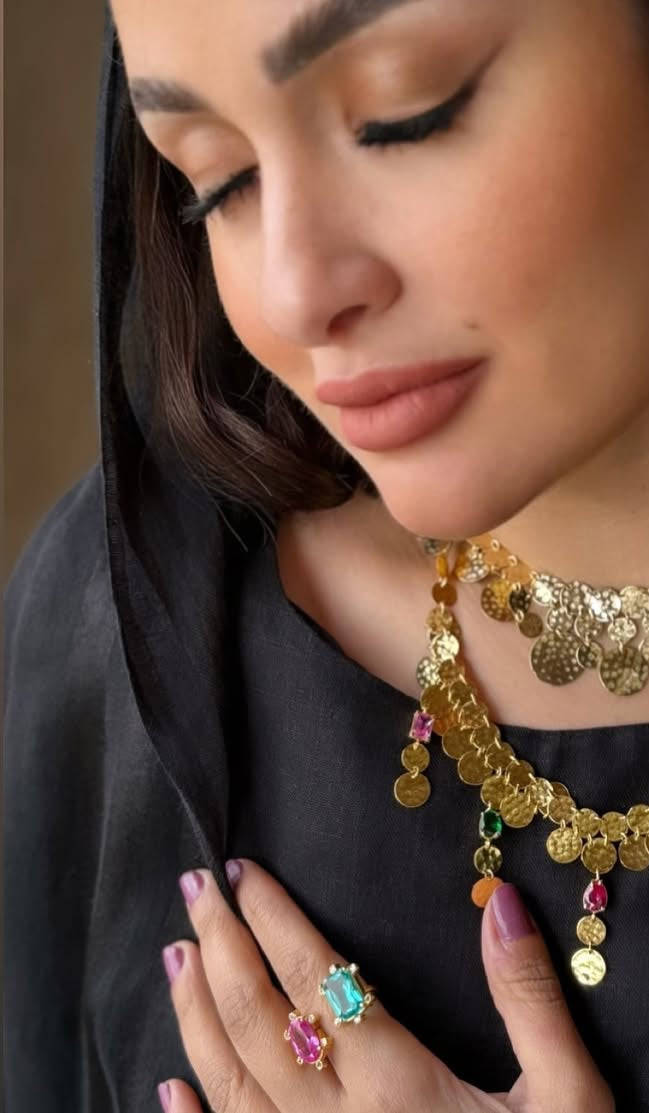 Silver Ring Plated in Gold with Gemstone