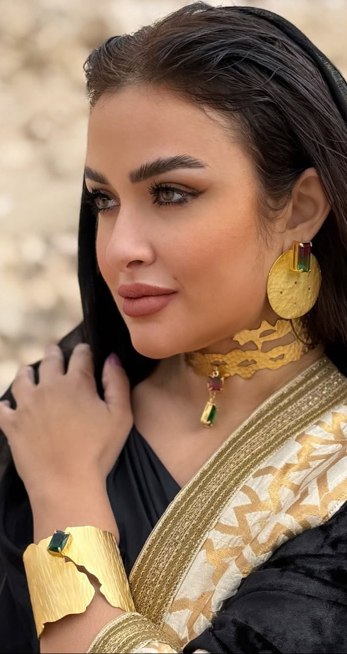 Modern Elegance Matte Gold Plated Brass Choker with Gem Details