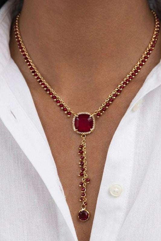 Handmade Ruby Red Crystal Y-Necklace