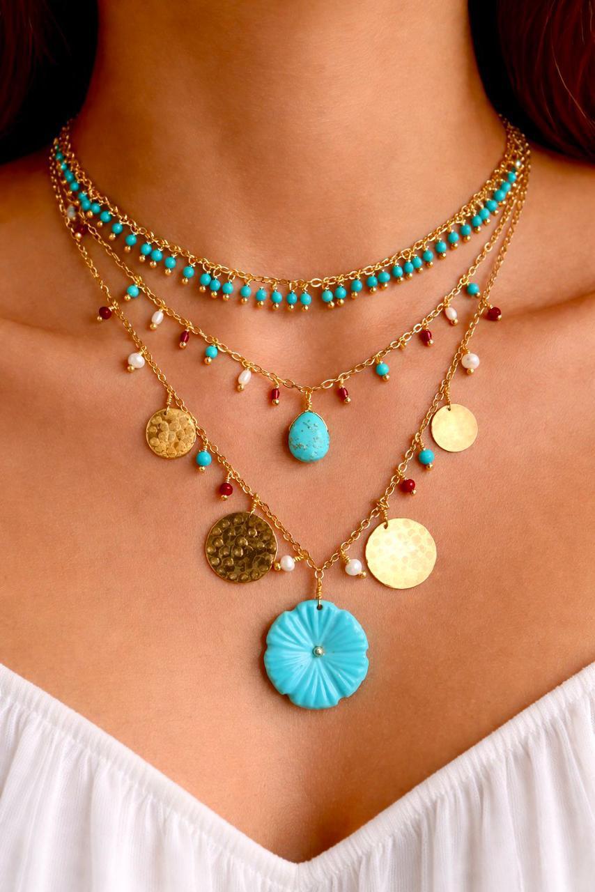 Treasures of Sinai – Handcrafted Silver Necklace with Turquoise, Agate & Pearls