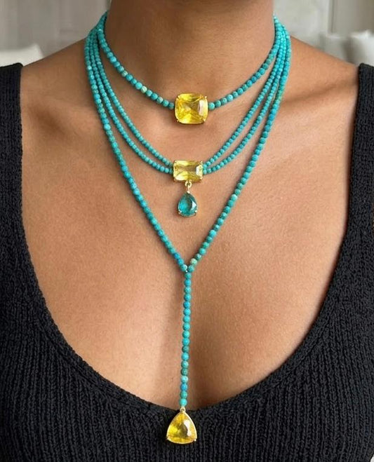 Natural Sinai Turquoise & Citrine Stones Necklace