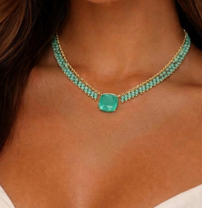 Luxurious Green Jade & Emerald Gemstone Choker