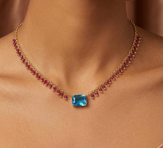 Ruby & Blue Topez Silver Necklace