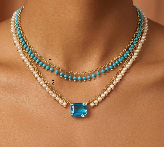 Silver necklace with turquoise & Blue topaz stones