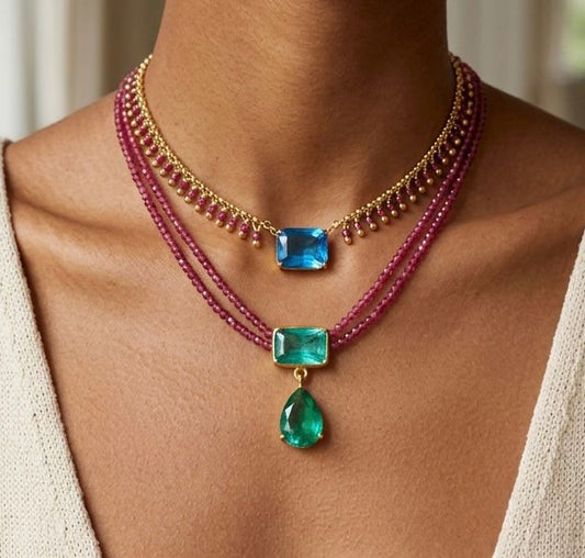 Gold-Plated Silver Chains with Blue Topaz & Ruby