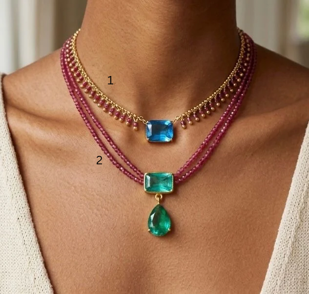 Gold-Plated Silver Chains with Blue Topaz & Ruby