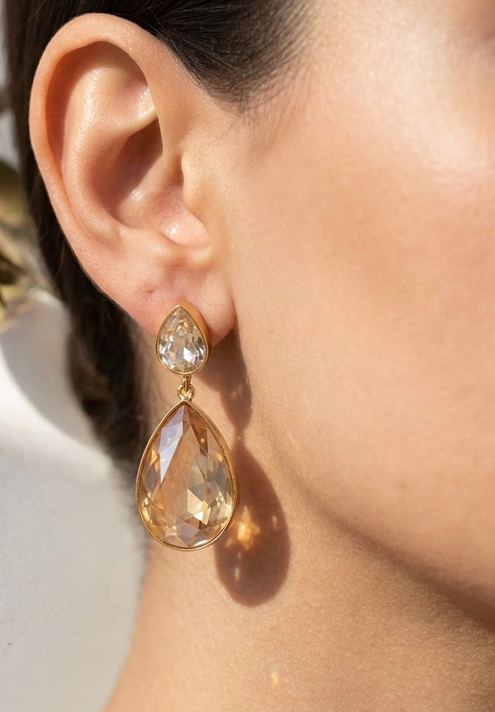 Gold-Plated Brass Earrings with Stones