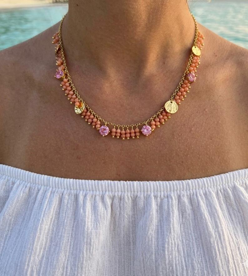 Topaz & Rose Quartez silver Necklace